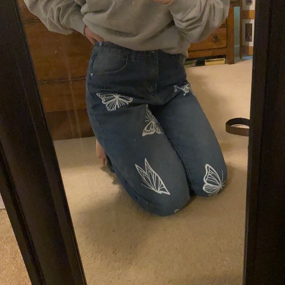 SHEIN Jeans Blue Denim Butterfly Pants Poshmark